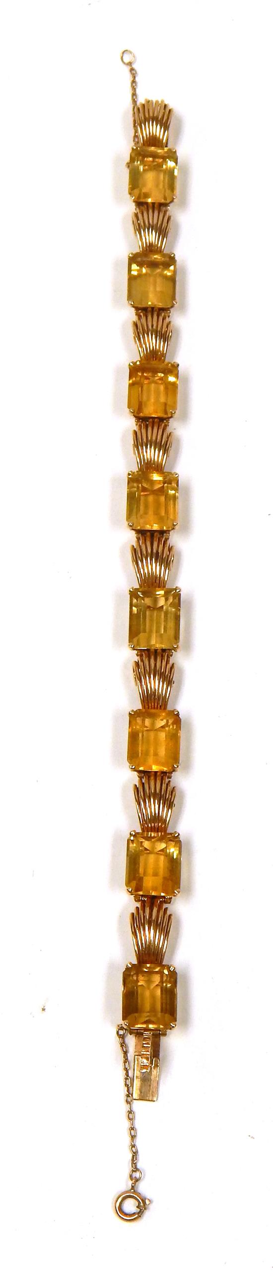 Appraisal: JEWELRY K yellow gold citrine bracelet l set with eight