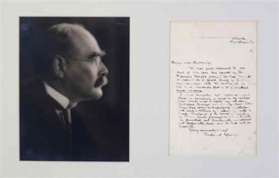 Appraisal: KIPLING RUDYARD Autograph letter signed ''Rudyard Kipling'' one page on