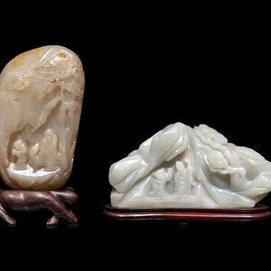 Appraisal: Two Chinese Carved Celadon Jade Boulders each carved as a