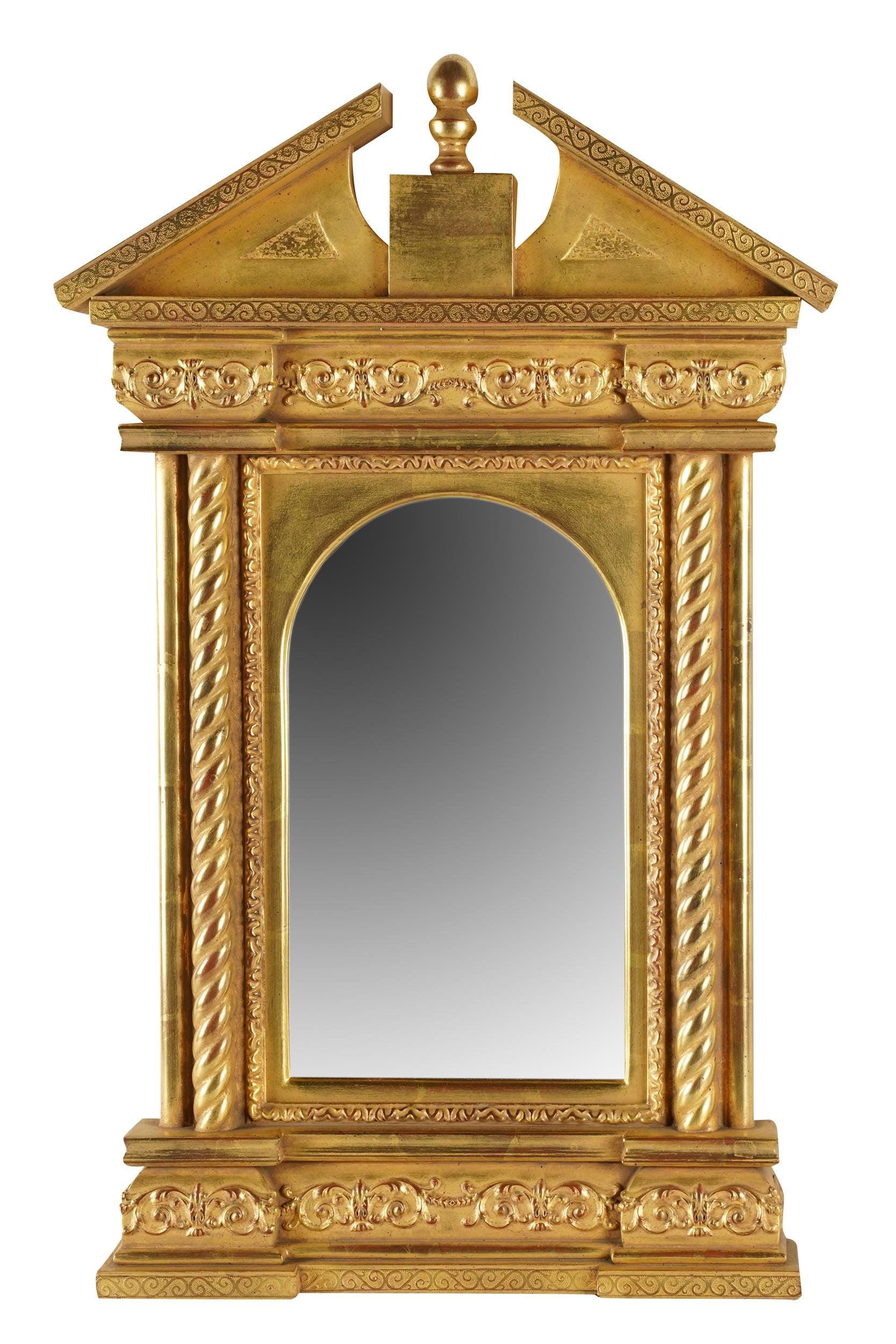 Appraisal: CONTINENTAL GILT CARVED WOOD WALL MIRROR with pedimented crest and