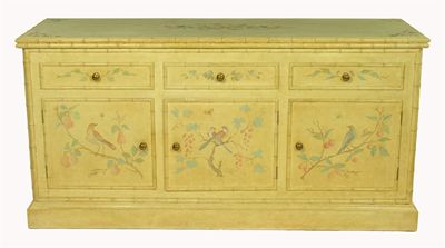 Appraisal: A modern painted sideboard with bamboo mouldings decorated birds in