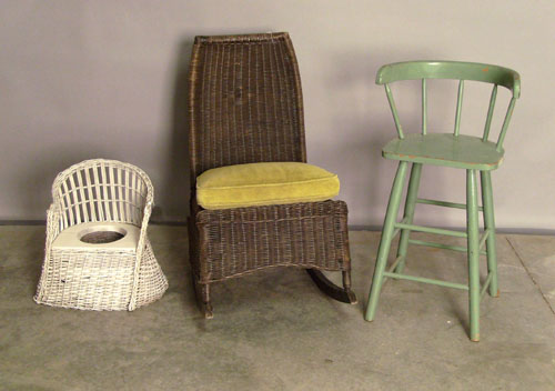 Appraisal: Wicker child's potty chair together with a wicker rocker and