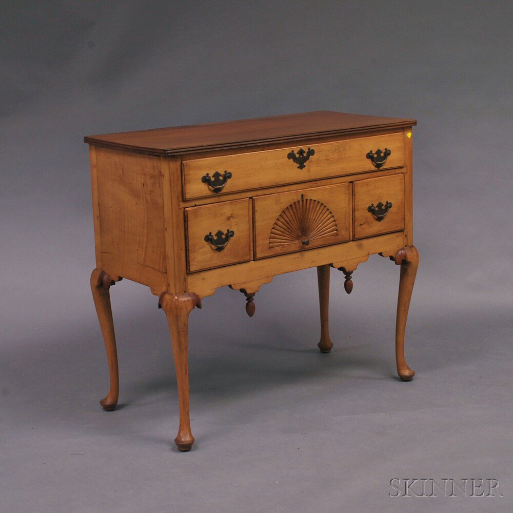 Appraisal: Queen Anne Maple Fan-carved High Chest Base top with molded