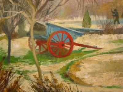 Appraisal: OLGA LEHMANN - Winter Scene with Farm Cart oil on