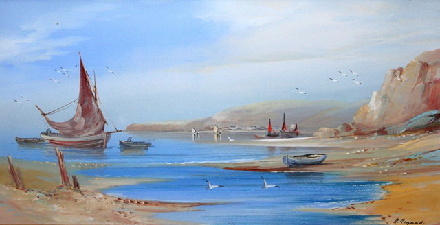 Appraisal: R RAYMONDEstuary with sailing vessels a pair signed watercolour and