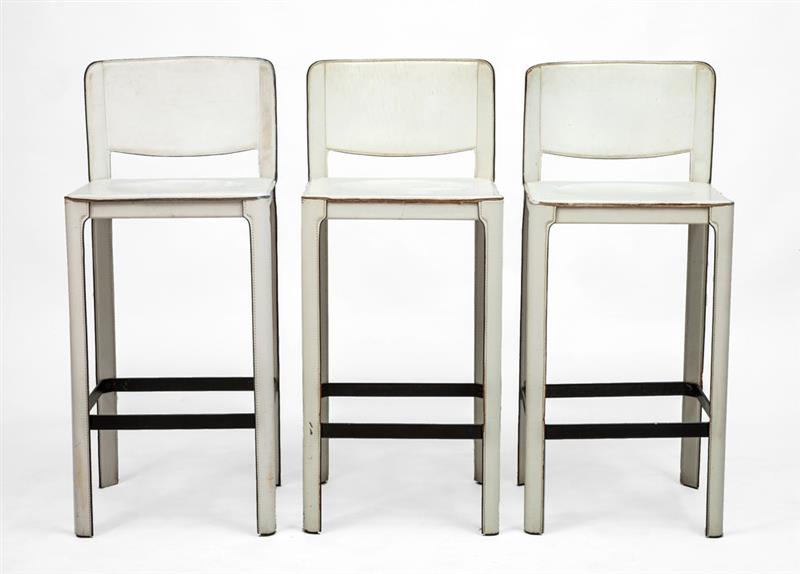 Appraisal: MATTEO GRASSI THREE BAR STOOLS White leather and painted metal