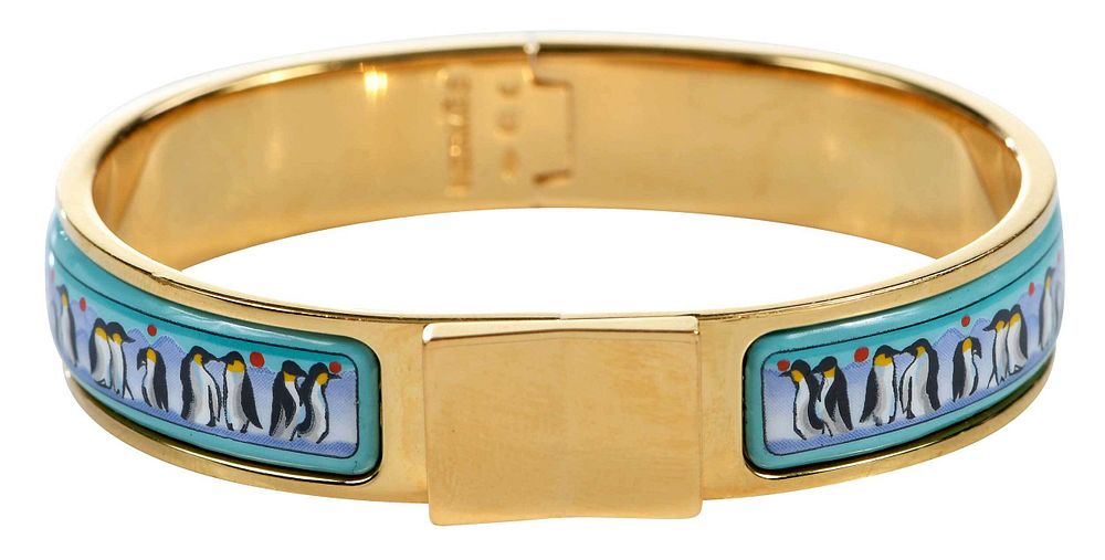 Appraisal: Hermes Enamel Bracelet hinged bangle penguin design marked Hermes E