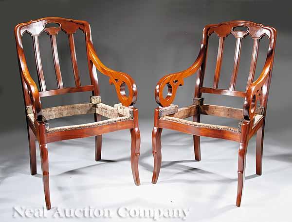 Appraisal: A Rare Pair of American Classical Carved Mahogany Armchairs in