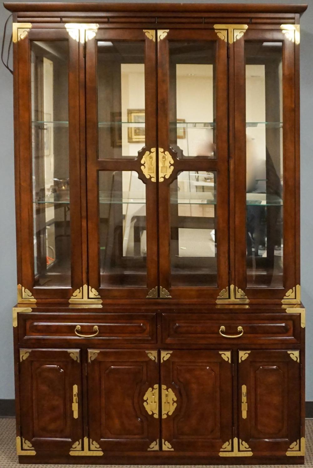 Appraisal: BERNHARDT MING STYLE CARVED HARDWOOD TWO-PART CHINA CABINET X X