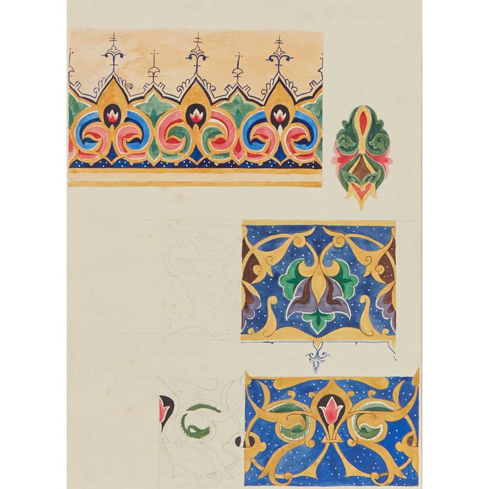 Appraisal: CHRISTOPHER DRESSER - FRAMED WATERCOLOUR DESIGNS FOR CARPET BORDERS CIRCA