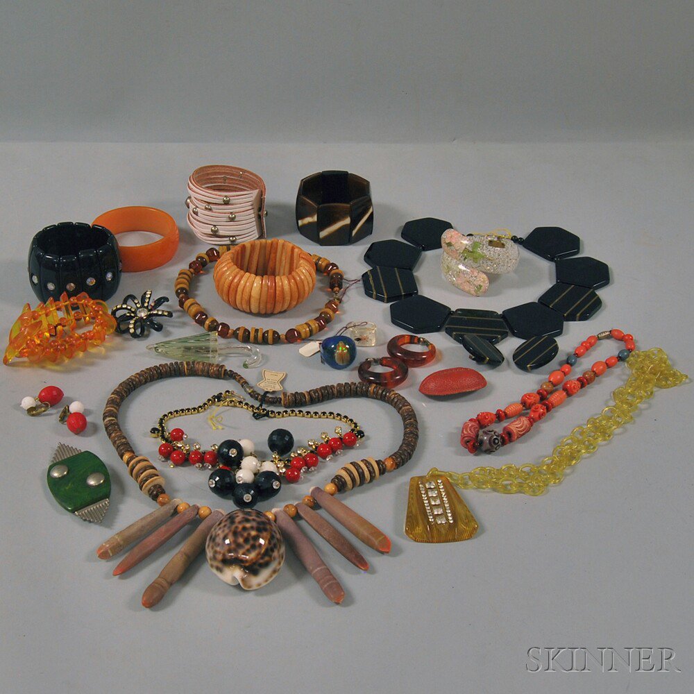 Appraisal: Collection of Bakelite and Costume Jewelry including stretchy bracelets a