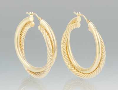 Appraisal: A Pair of Gold Hoop Earrings k yellow gold hoop