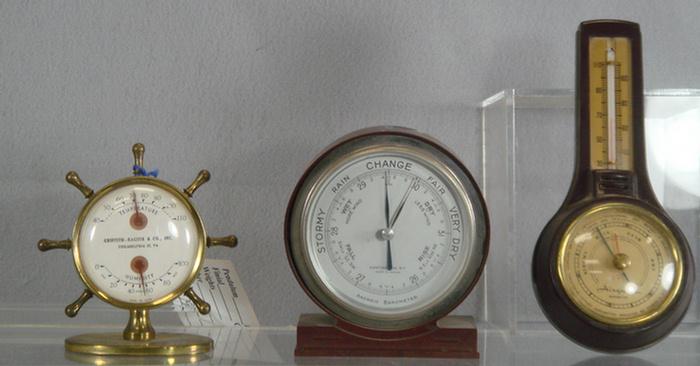 Appraisal: Ships wheel thermometer hygrometer French barometer Airguide barometer thermometer tallest