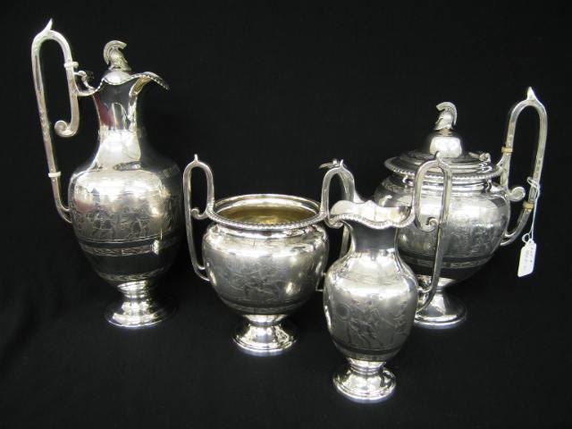 Appraisal: Christofle Silverplate Tea Coffee Service pcs finely engraved scenes of