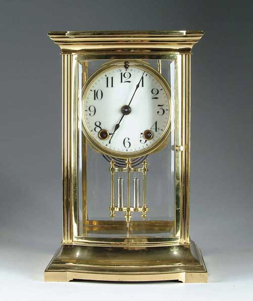 Appraisal: BRASS AND GLASS CRYSTAL REGULATOR BY ANSONIA Bowed bevel glass