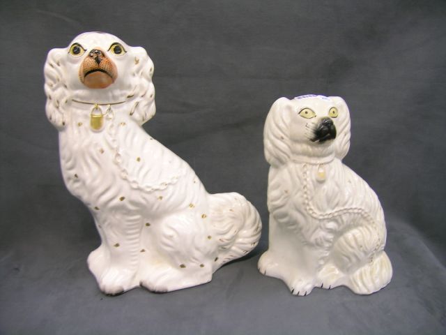 Appraisal: Two Old Staffordshire Porcelain English Spaniels including one tall and