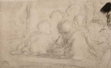 Appraisal: HONOR DAUMIER French - Group of Figures and Portrait Study