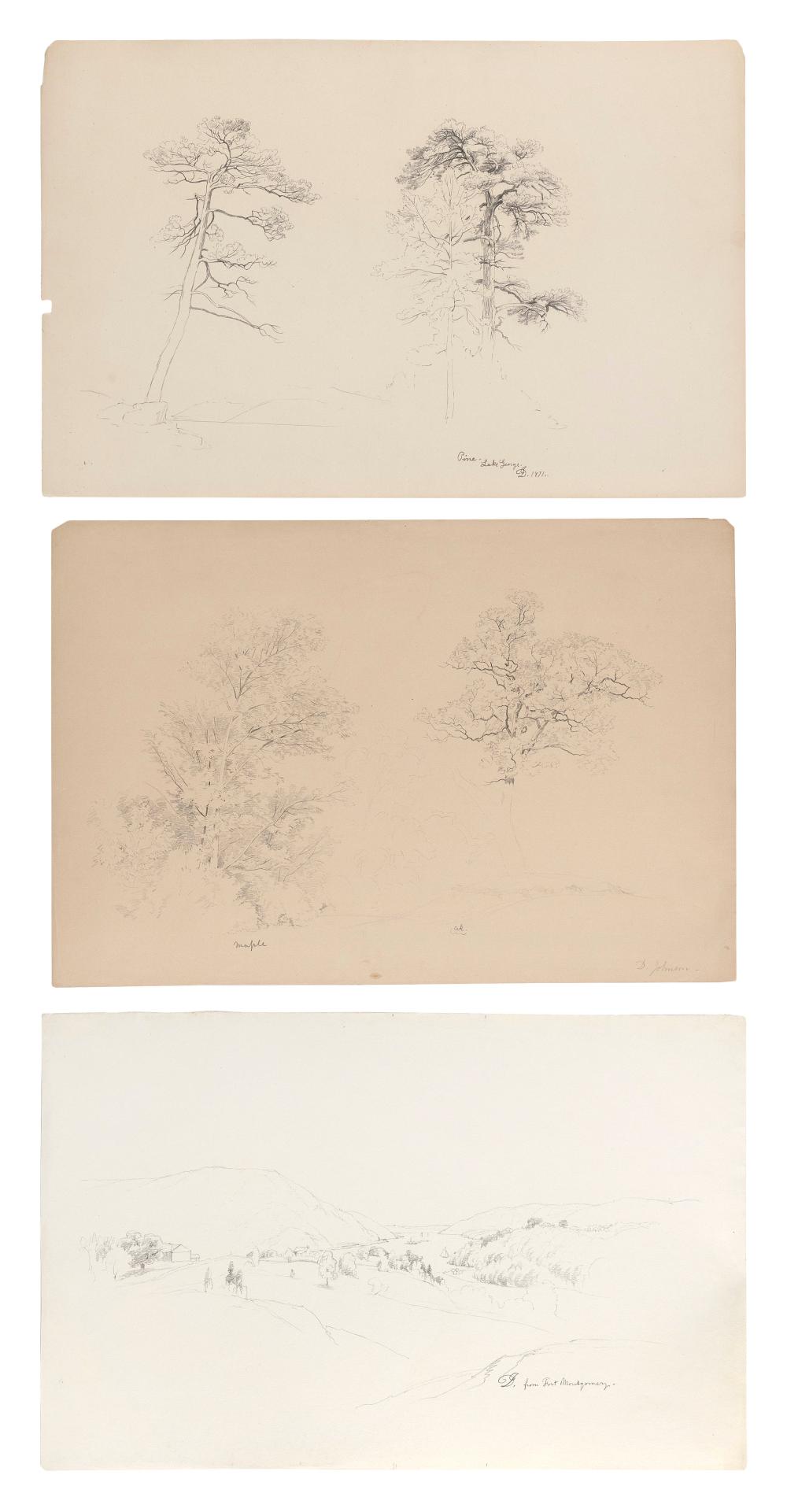 Appraisal: DAVID JOHNSON NEW YORK - THREE SKETCHES TWO OF TREES