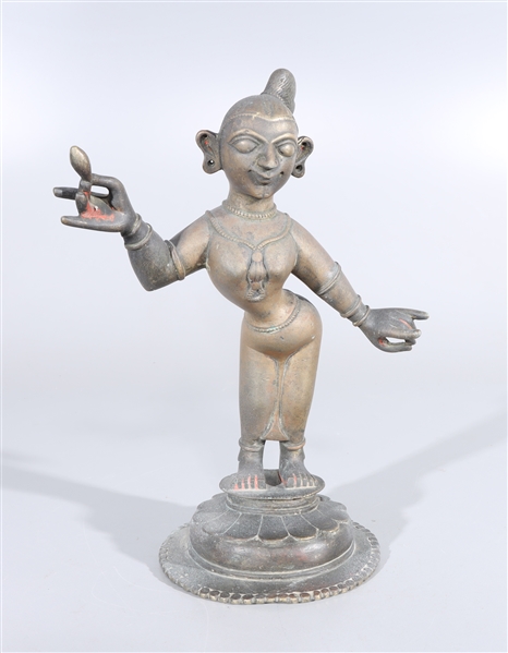 Appraisal: Antique Indian bronze statue of Radha danding with some coloring