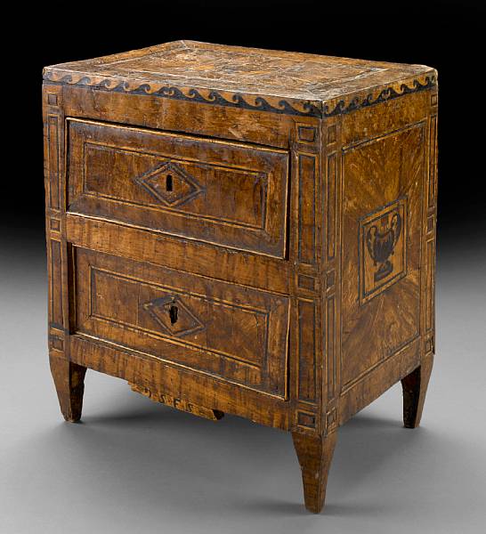 Appraisal: An Italian Neoclassical inlaid walnut miniature commodino late th century