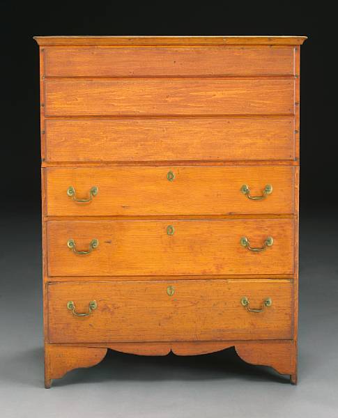 Appraisal: An American stained pine hinged top blanket chest New England