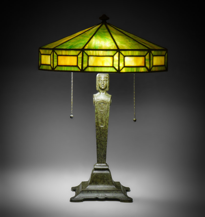 Appraisal: BRADLEY HUBBARD FIGURAL TABLE LAMP Egyptian Revival figural bust patinated