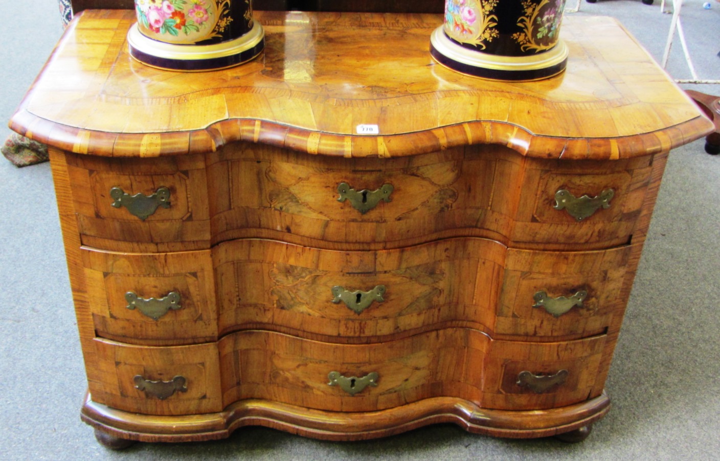 Appraisal: An early th century continental walnut and specimen inlaid serpentine