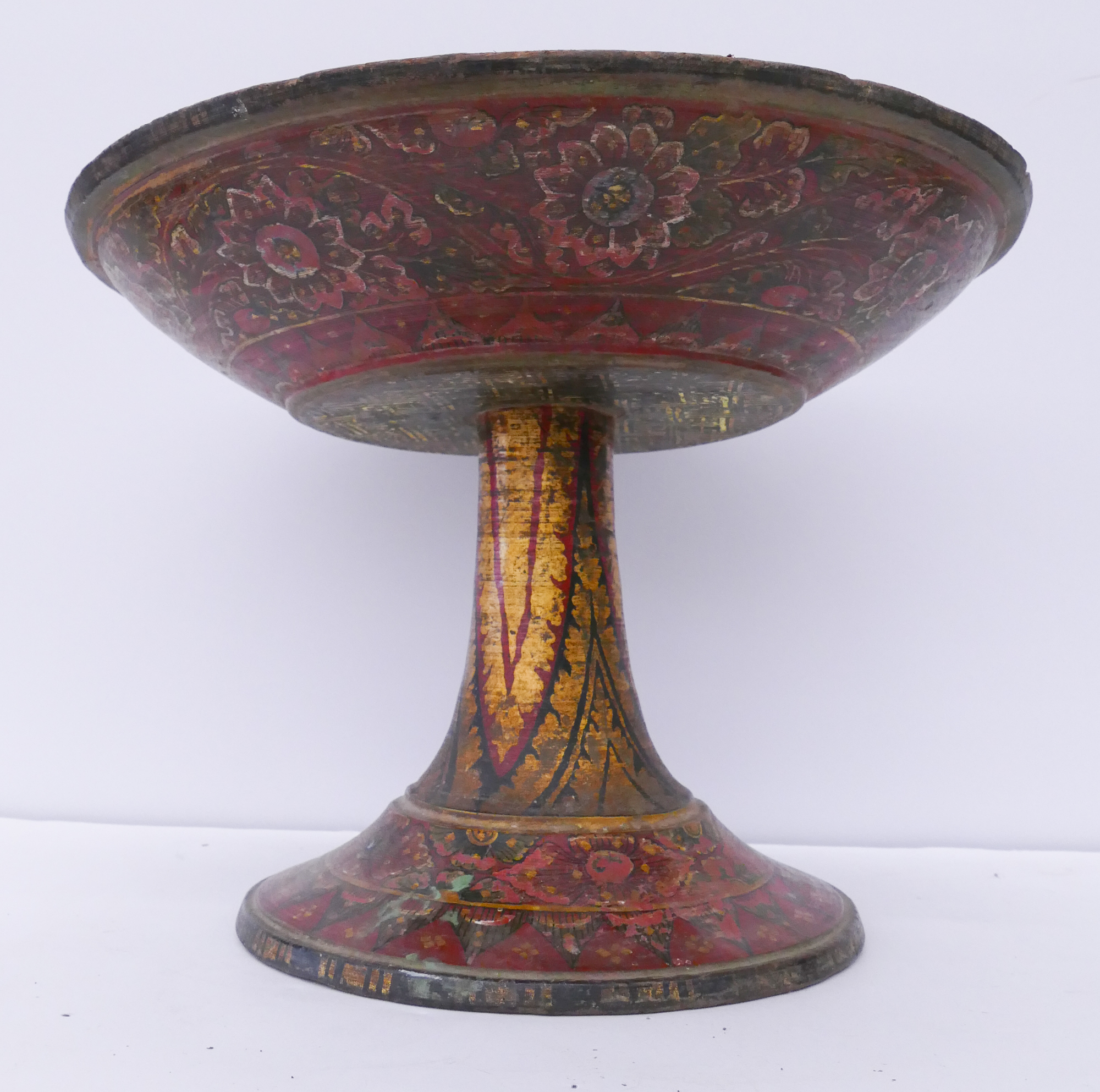 Appraisal: Antique Tibetan Painted Pedestal Tray- x ''