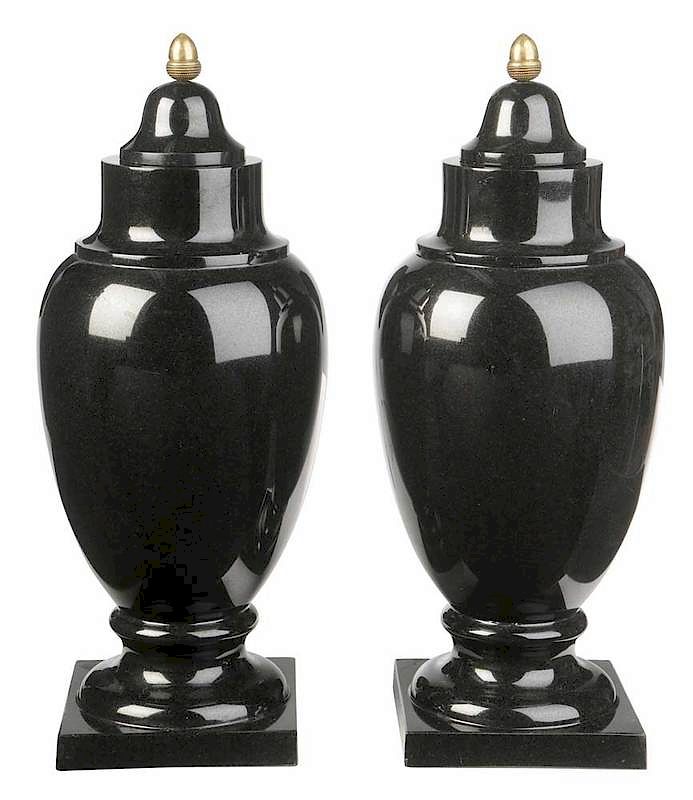 Appraisal: Pair Neoclassical Nero Granito Urns th century each lid with