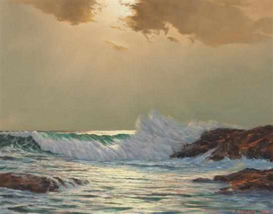 Appraisal: F Nicolette th century Waves Crashing on Rocky Coast oil