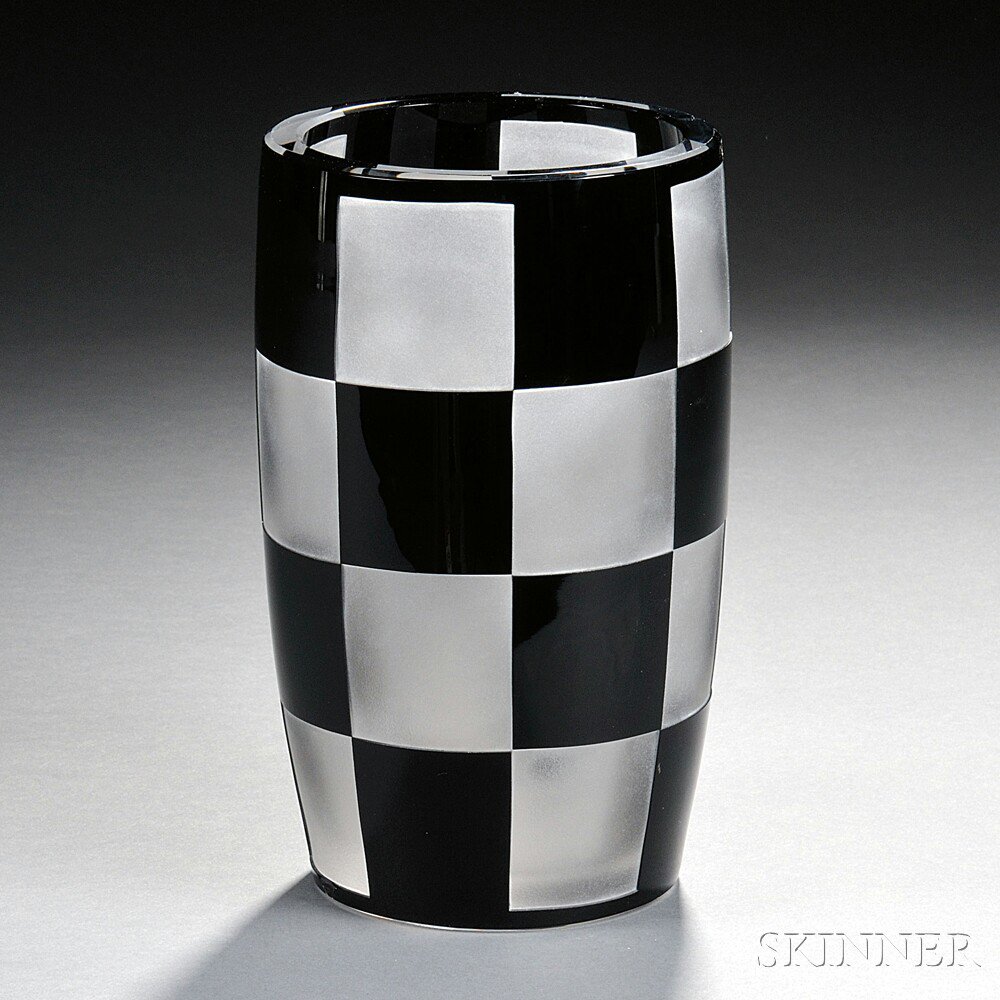 Appraisal: Val St Lambert Checkered Art Glass Vase black and frosted