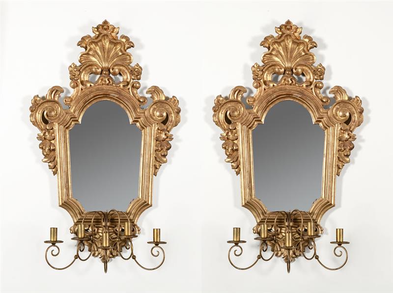 Appraisal: Pair of Venetian Late Baroque Style Carved Giltwood Girandoles th