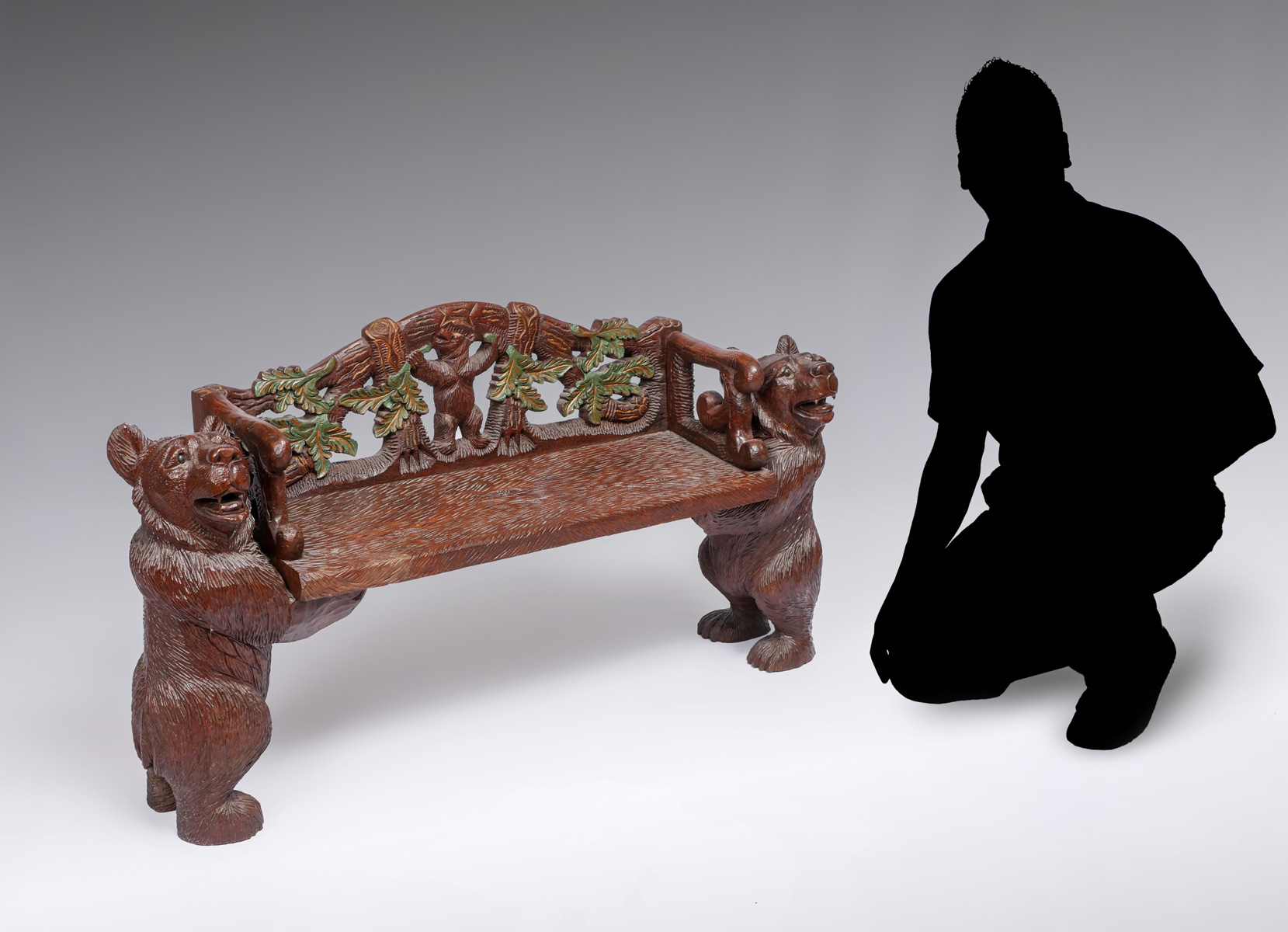 Appraisal: BLACK FOREST CARVED BEAR BENCH Carved Black Forest bench having