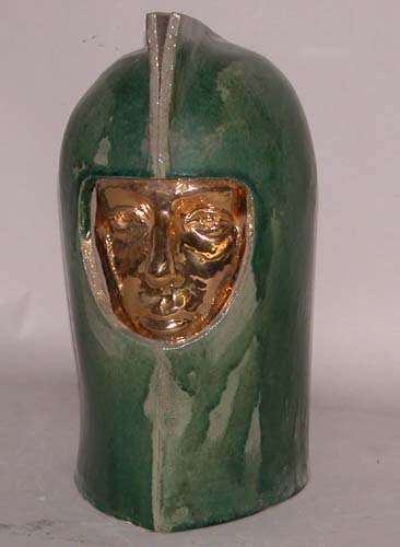 Appraisal: Golden Face with Green Ceramic Helmet Ceramic on Ceramic Caplan