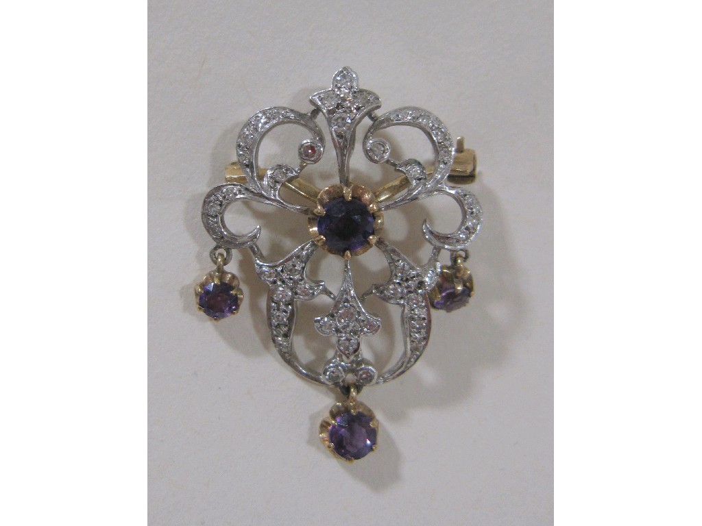 Appraisal: Bi colour gold Edwardian style brooch pendant with amethyst and