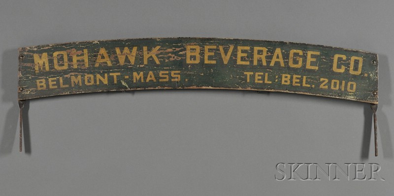 Appraisal: Painted MOHAWK BEVERAGE CO Sign Belmont Massachusetts early th century