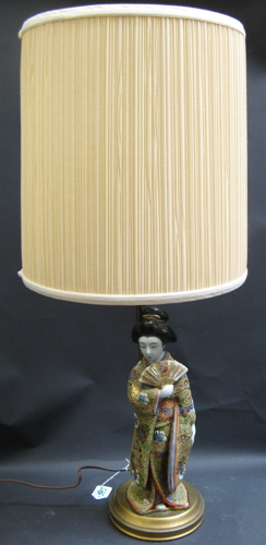 Appraisal: FIGURAL TABLE LAMP The base Japanese hand enameled figure of