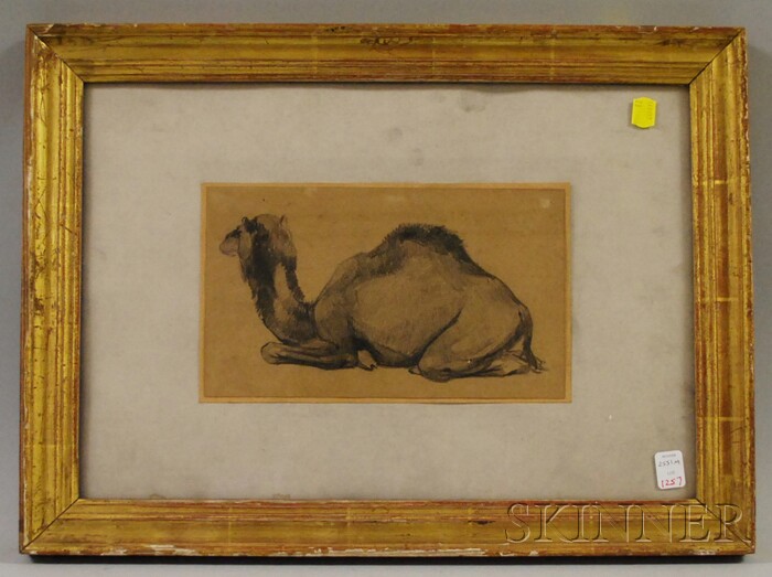 Appraisal: Giltwood Framed th Century Lithograph Portrait of a Recumbent Camel