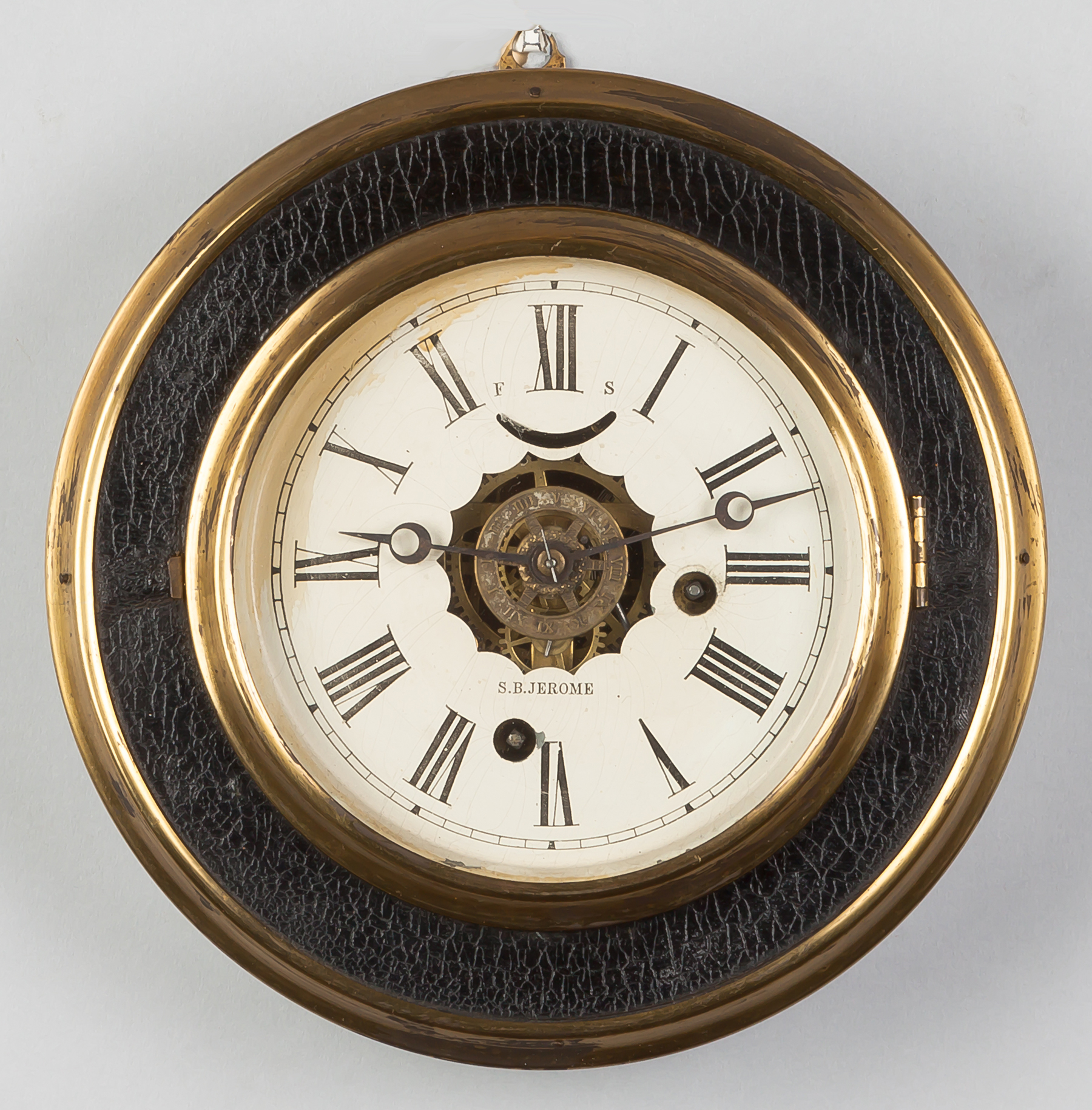 Appraisal: S B Jerome Gallery Clock CT Leather case with brass