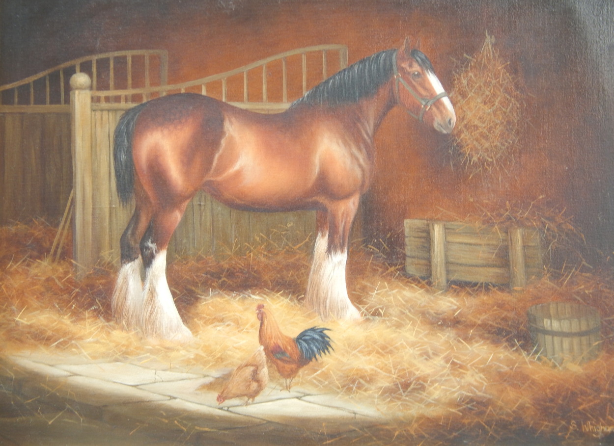 Appraisal: Sue Whigham b - Heavy horse and poultry in a