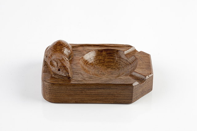 Appraisal: Robert Thompson of Kilburn British - Mouseman oak ashtrayadzedcarved mouse