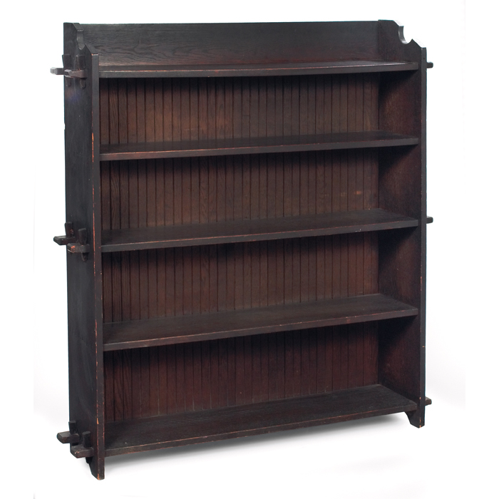 Appraisal: Arts and Crafts bookcase open-form with four shelves and ''V''