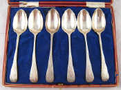 Appraisal: A cased set of six Victorian Old English pattern engraved