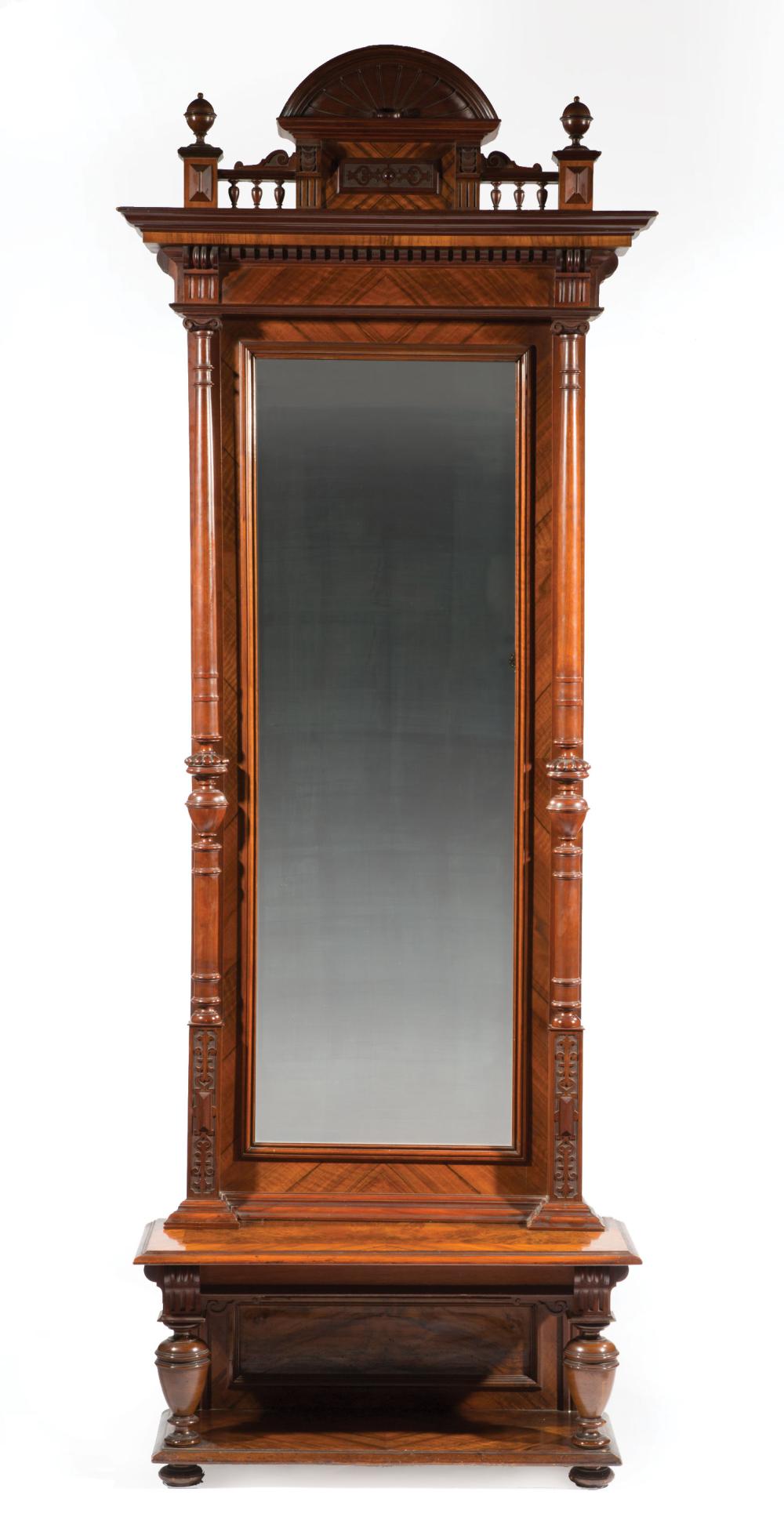 Appraisal: American Renaissance Carved and Figured Walnut Pier Mirror c architectonic