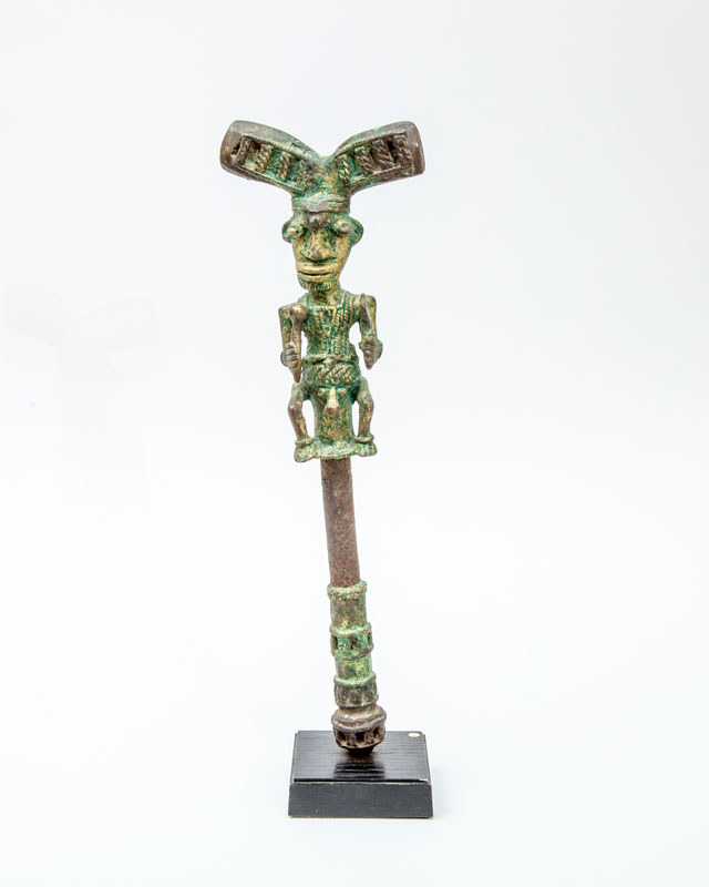 Appraisal: NIGERIAN CEREMONIAL BRASS STAFF HEAD x x in Provenance Eric