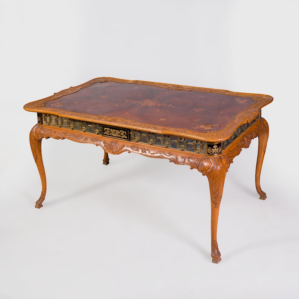 Appraisal: Unusual Continental Rococo Style Brass-Mounted Burlwood and Fruitwood Marquetry and