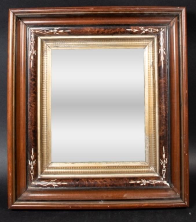 Appraisal: MAHOGANY AND STRIPED MAPLE MIRRORMahogany and striped maple mirror Early