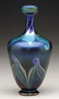 Appraisal: TIFFANY DECORATED VASE Iridescent blue coloring with purple highlights and