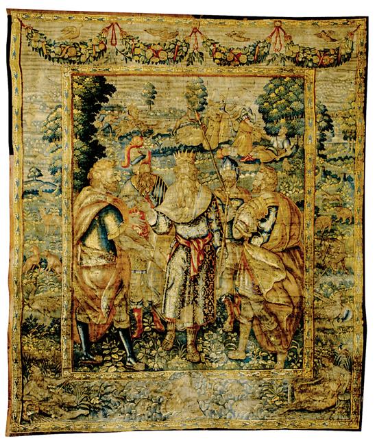 Appraisal: Flemish pictorial verdure tapestry th century allegorical scene of royal