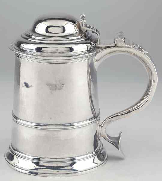 Appraisal: George II Silver TankardLondon hallmarks tapered cylindrical form with ribbing